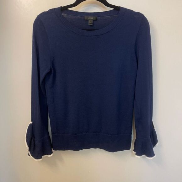 J.Crew Sweaters - J.Crew NWOT Women 100% Merino Wool Navy Long Sleeve Raffle Sz S